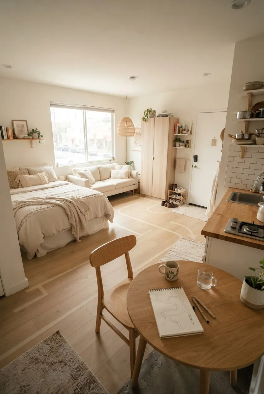 a3-1-floor-route-markings-between-bed-kitchen-and-entry