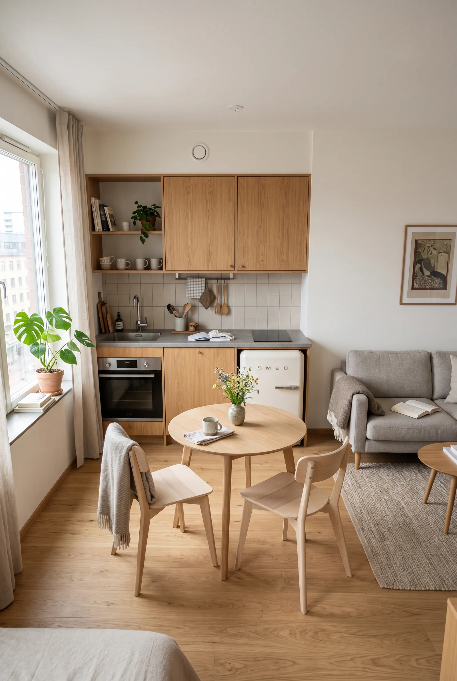 e1-5-studio-apartment-kitchen-ideas-with-smeg-refrigerator-and-compact-dining-table