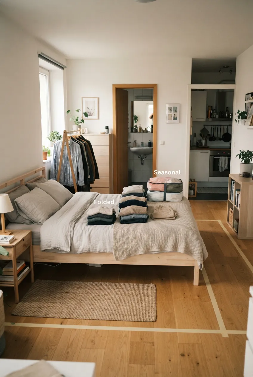b7-1-sorted-clothes-on-bed-with-taped-storage-footprints