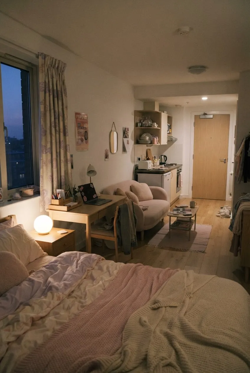 b9-12-open-laptop-on-desk-beside-studio-bed-at-dusk
