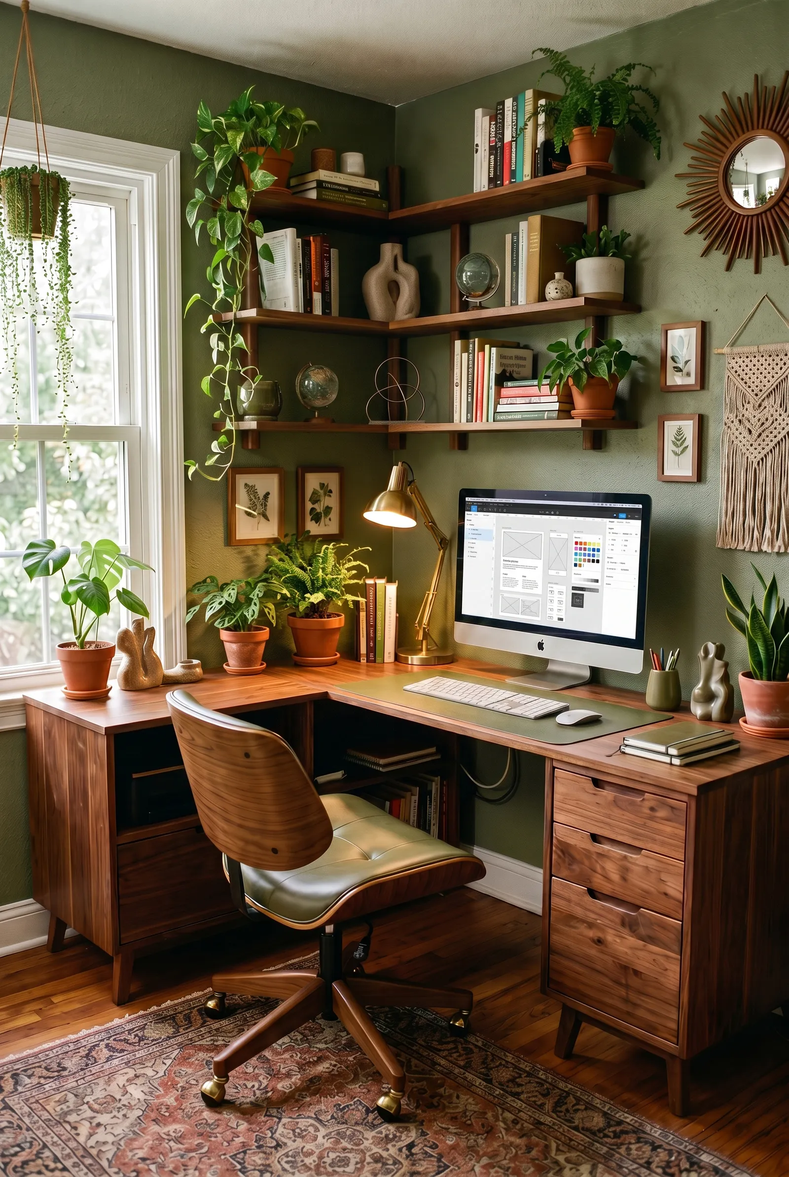 6 Green Home Office Ideas With Plants and Warm Wood Cover