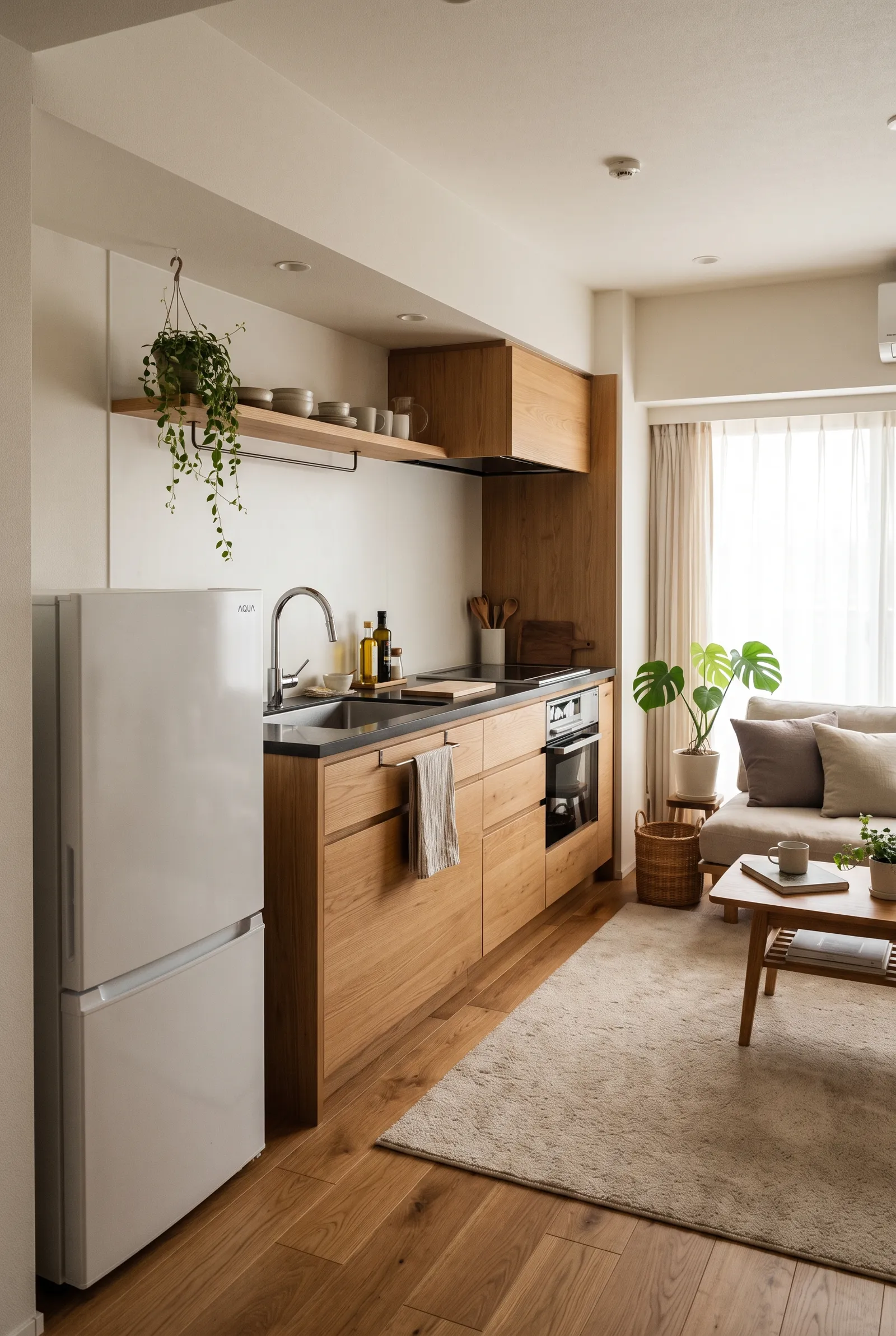 e1-4-studio-apartment-kitchen-ideas-japanese-minimalist-wood-cabinets-with-integrated-oven