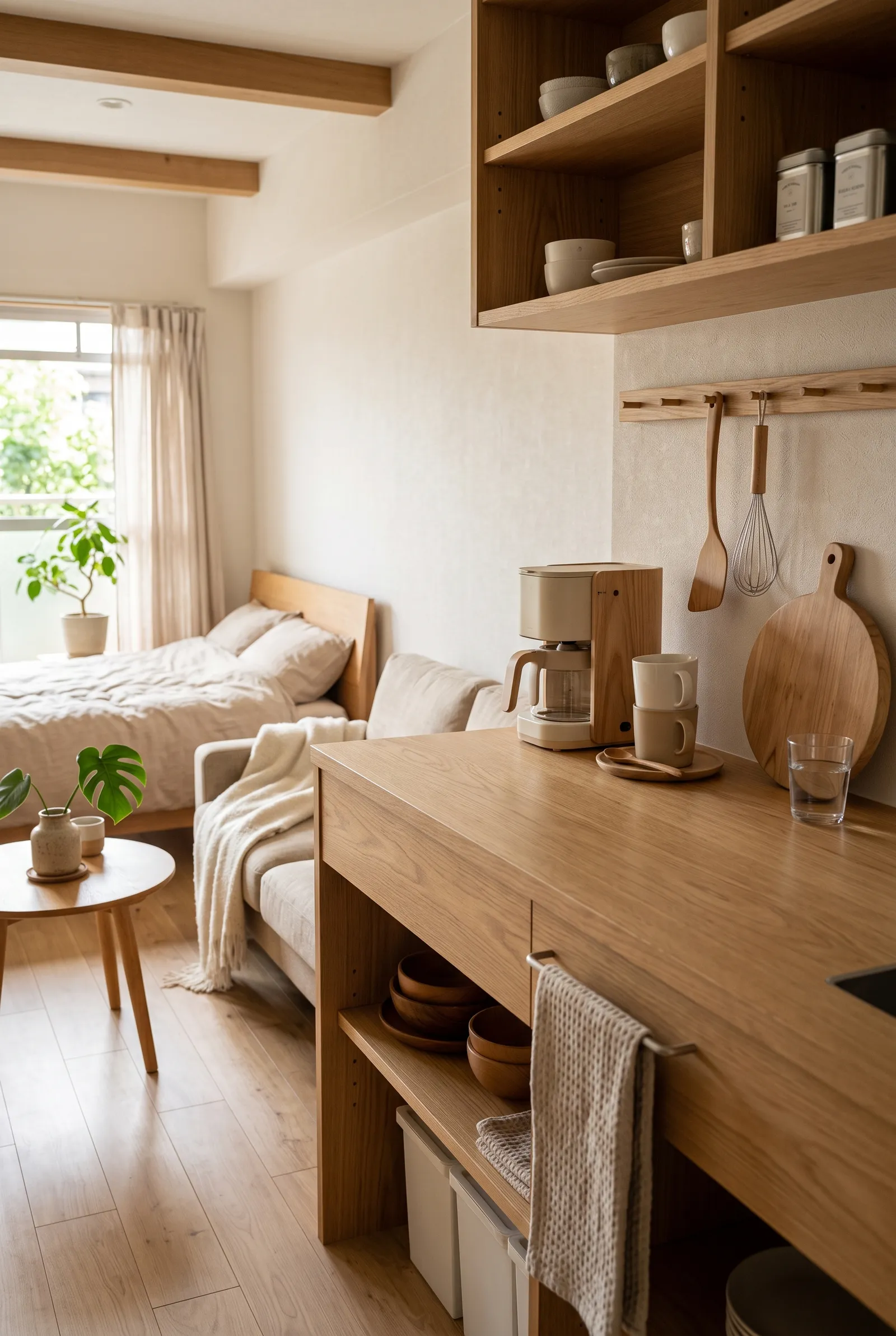 e1-8-studio-apartment-kitchen-ideas-with-solid-wood-divider-counter-and-open-shelving