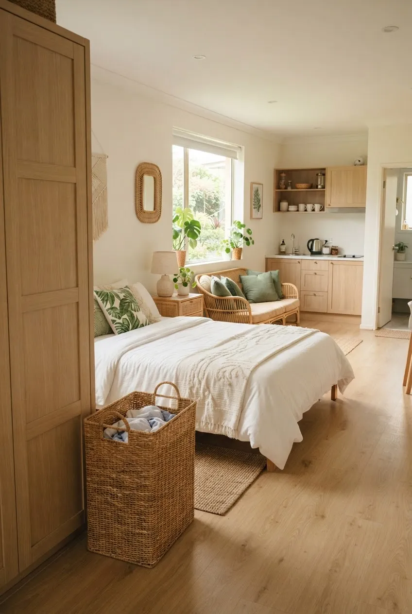 e10-10-wicker-laundry-hamper-beside-bed-and-wardrobe