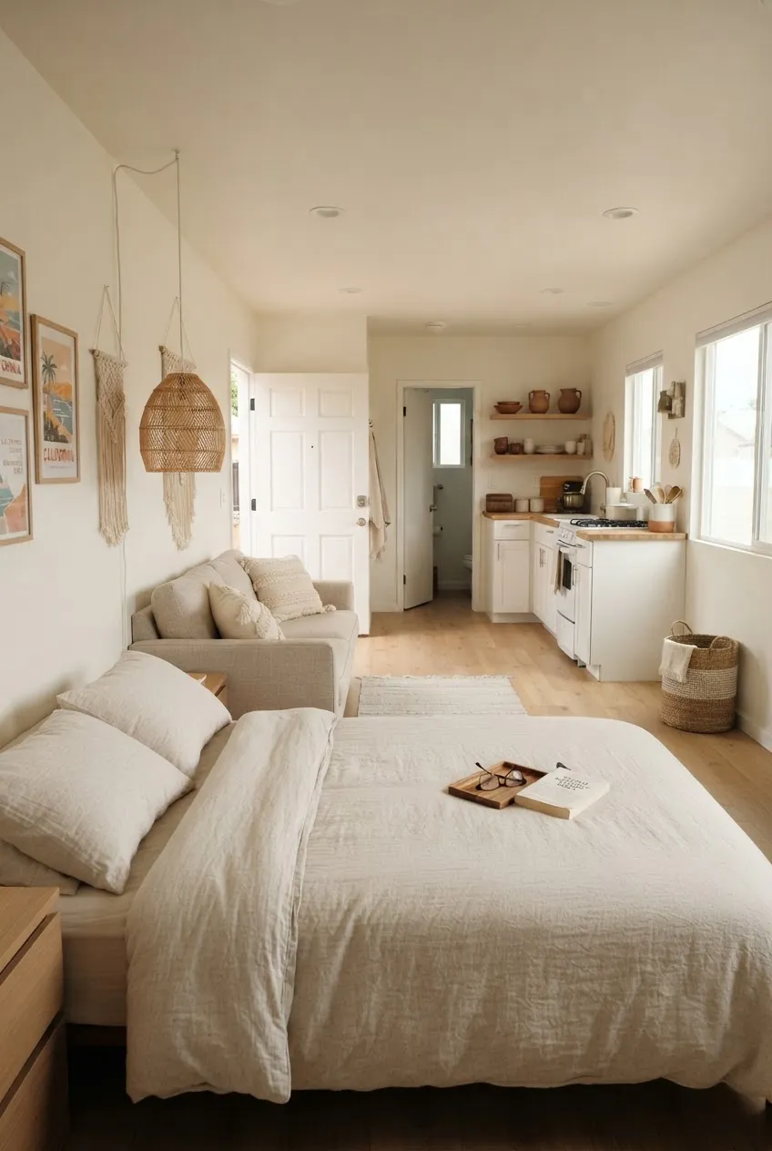 e10-12-neatly-made-bed-with-book-and-glasses-beside-sofa