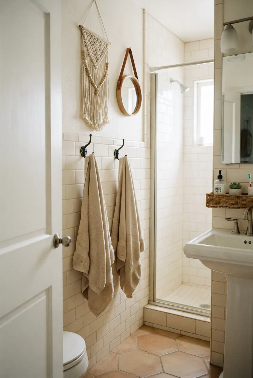 e7-5-two-towels-on-wall-hooks-beside-shower