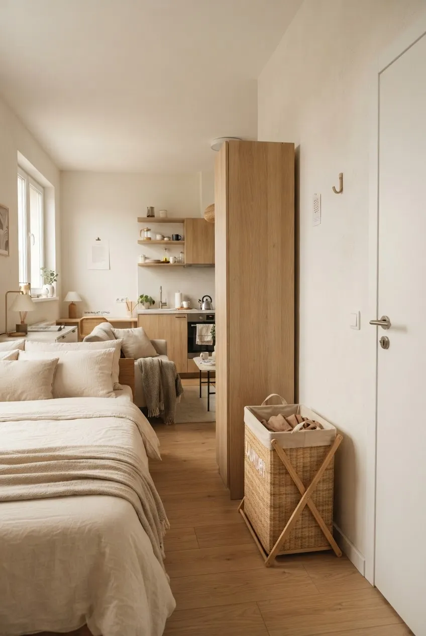 e9-2-narrow-woven-laundry-hamper-beside-studio-wardrobe