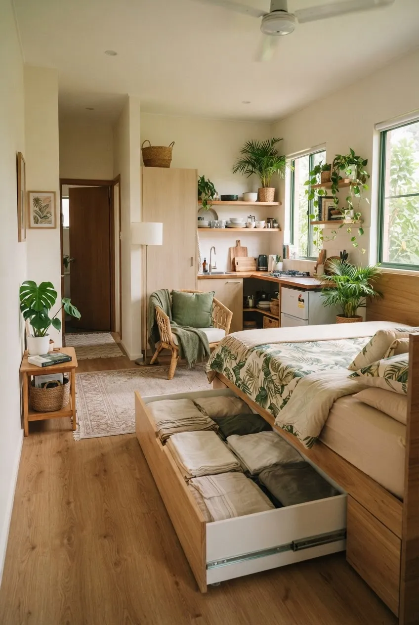 f4-3-bed-frame-drawer-with-folded-linens-in-studio